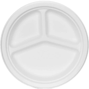 Wheature 10 Inch 3-Compartment Sugarcane Bagasse Round Plate