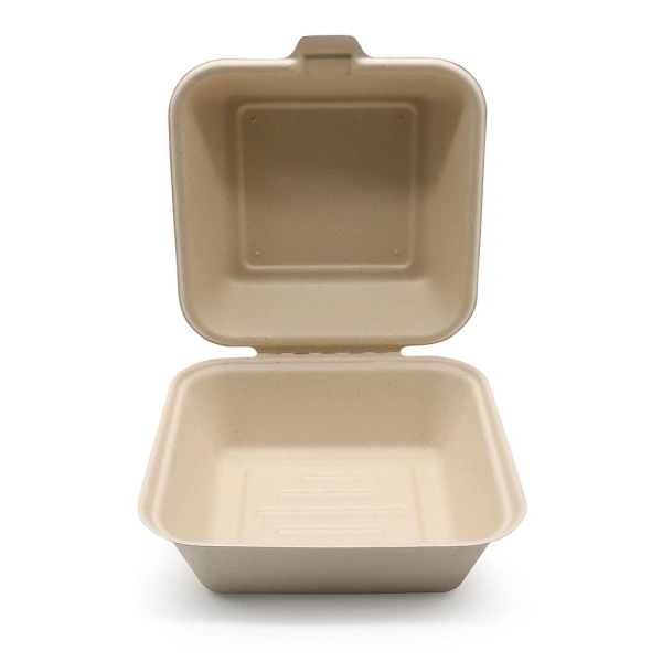Wheature Sugarcane Bagasse burger box To Go Box for Food Packaging - 6inch