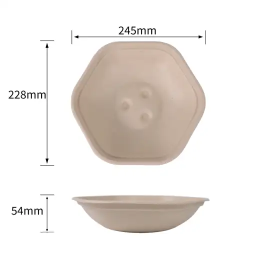 Wheature Disposable Compostable Sugarcane Bagasse Hexagon salad bowls take away food containers with lids (1000ml)