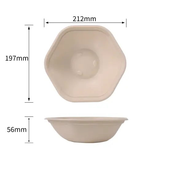 Wheature Disposable Compostable Sugarcane Bagasse Hexagon salad bowls take away food containers with lids （750ml）