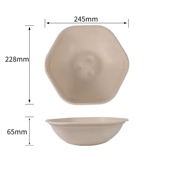 Wheature Disposable Compostable Sugarcane Bagasse Hexagon salad bowls take away food containers with lids （1300ml）