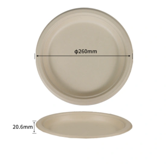 10 Inch Compostable Sugarcane Bagasse round Plate