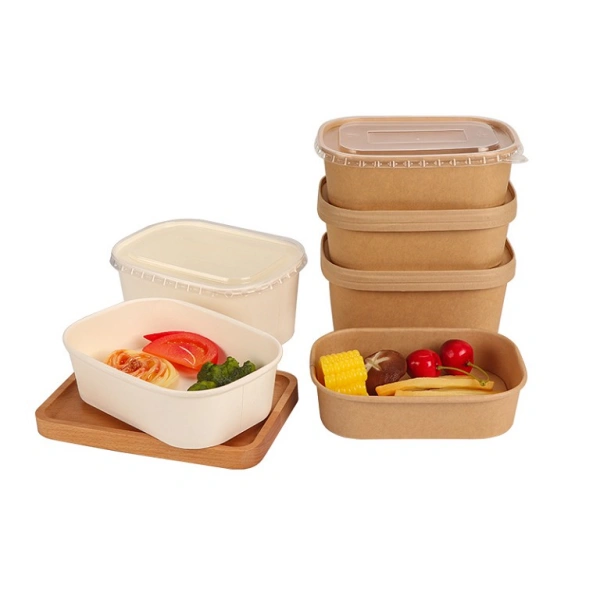 Wheature Kraft square Paper Salad Bowl Paper take away Food Container for Dessert Yogurt Ice Cream